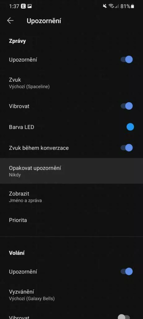 opakovat upozornění 2 nastavení