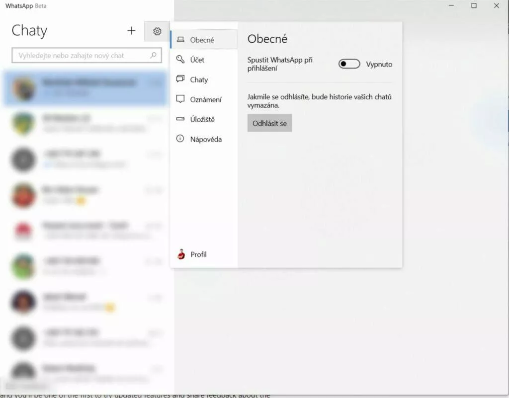 WhatsApp Beta Windows 10 11 aplikace instalace návod 3 nastavení obecné