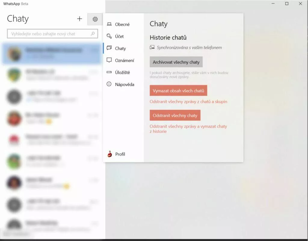 WhatsApp Beta Windows 10 11 aplikace instalace návod 5 nastavení chaty