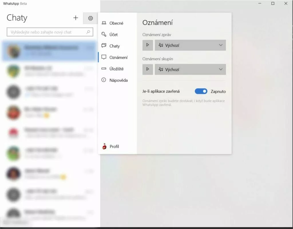 WhatsApp Beta Windows 10 11 aplikace instalace návod 6 nastavení oznámení