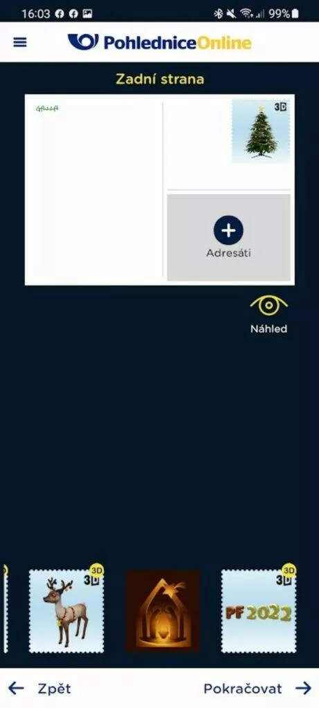 aplikace Pohlednice Online 3D VR známky nabídka 2