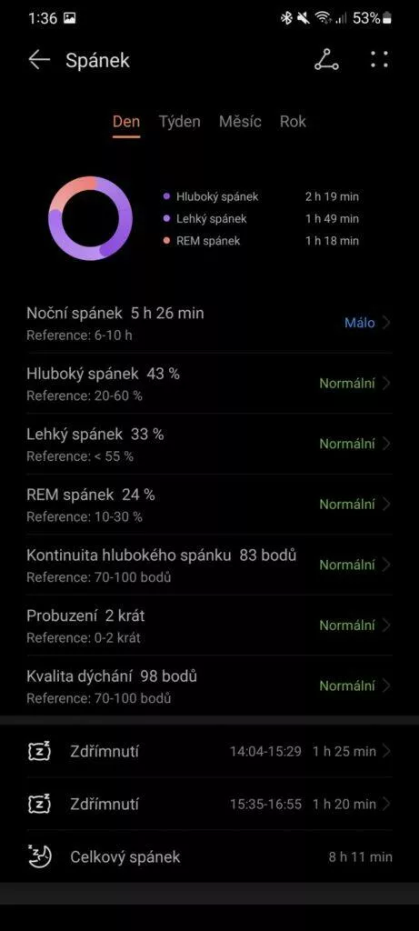 Huawei Zdraví spánek detail