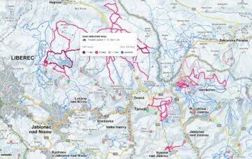 Mapy.cz běžkařské stopy trasy 2021 ukázka
