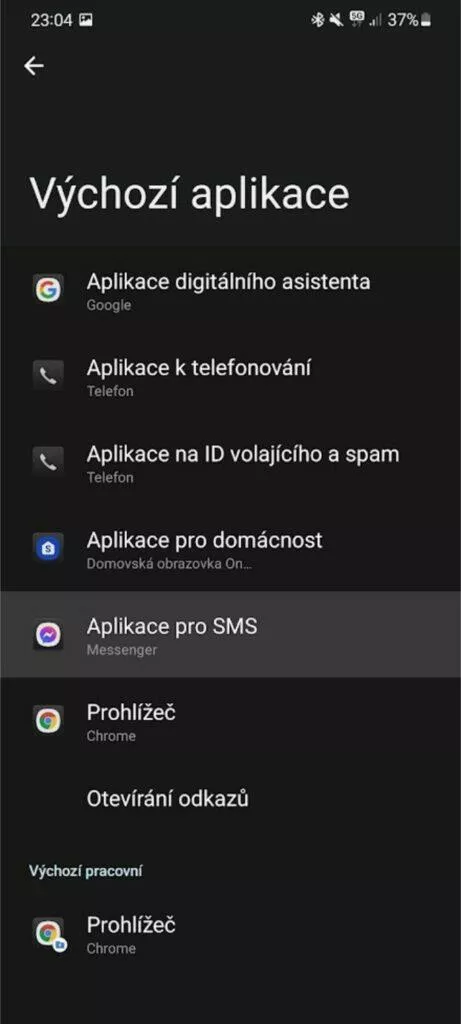 Messenger výchozí aplikace SMS Android nastavení aplikace pro SMS