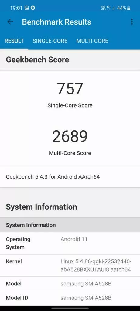 samsung galaxy a52s 5g geekbench