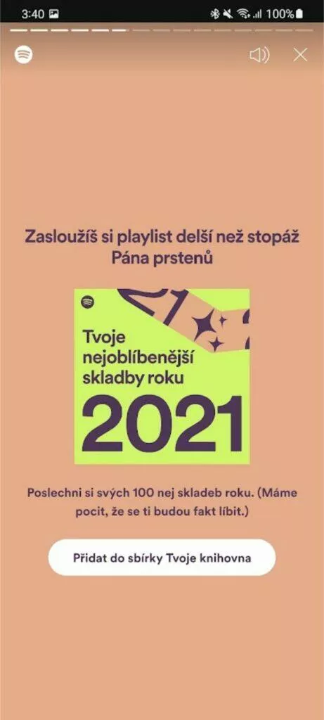 Spotify rok 2021 v kostce Spotify 2021 Wrapped 5 100 nej