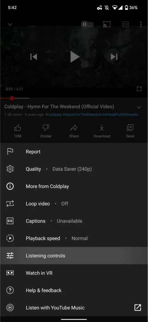 YouTube Listening control