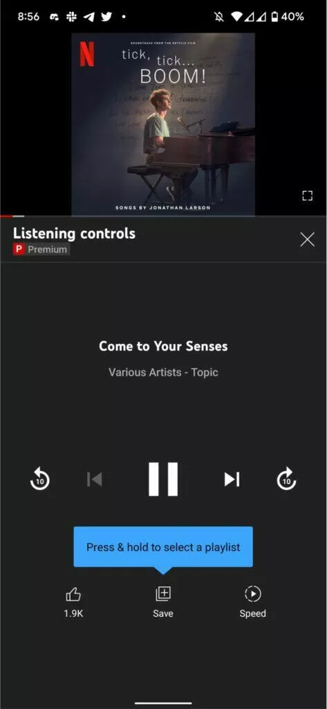 YouTube Listening control tlačítka