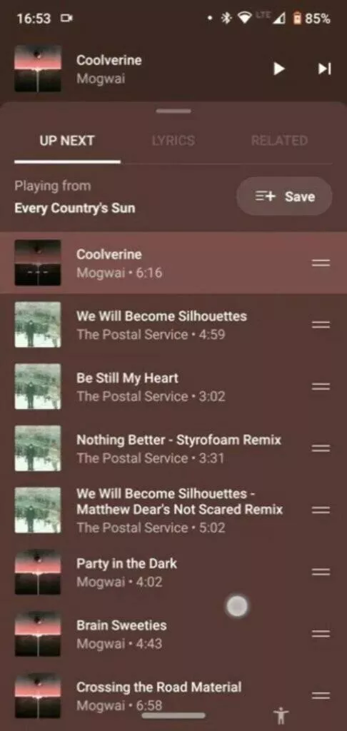 YouTube Music playlist fronta