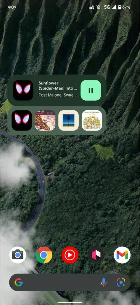 YouTube Music widget ovládání hudby 4x2