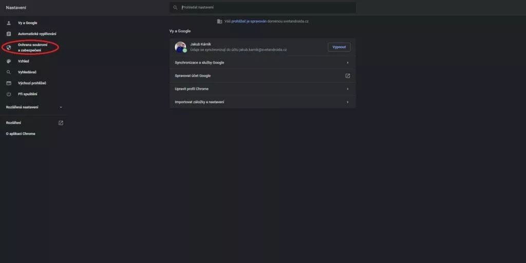 Google Chrome ochrana soukromí a zabezpečení