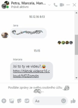 Na tom videu jsi ty Messenger zpráva útok podvod phishing skupinová konverzace