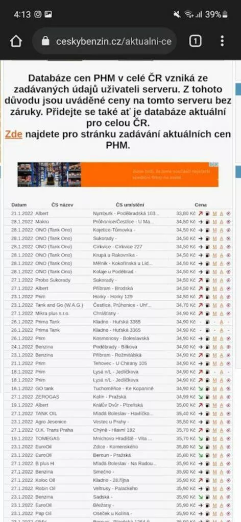 nejlevnější benzín nafta palivo aplikace web CeskyBenzin.cz seznam