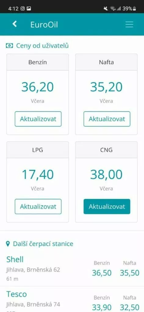 nejlevnější benzín nafta palivo aplikace web mBenzin.cz ceny