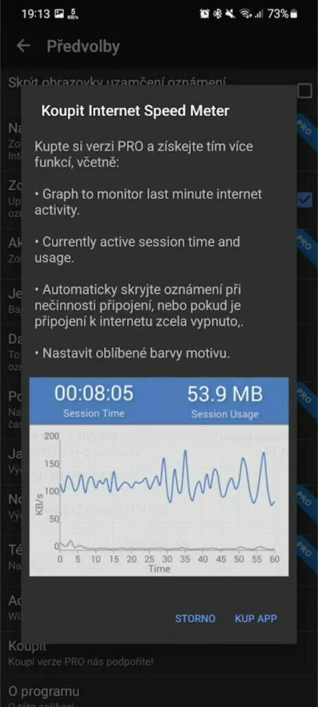 aplikace Internet Speed Meter měření rychlosti připojení PRO verze