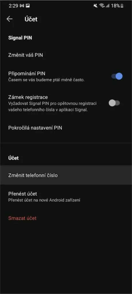 aplikace signal zmena cisla zmenit cislo