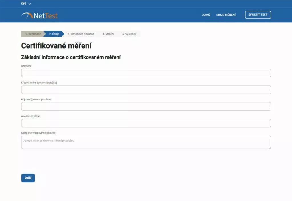 Certifikované měření rychlosti připojení k internetu NetTest ČTÚ návod 2 základní informace