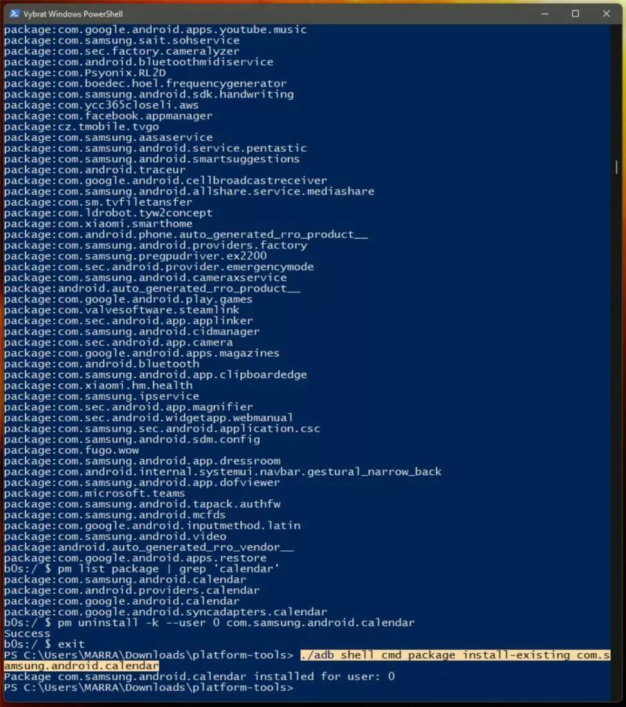jak odstranit nepotřebné aplikace bloatware odinstalace návod ADB 6