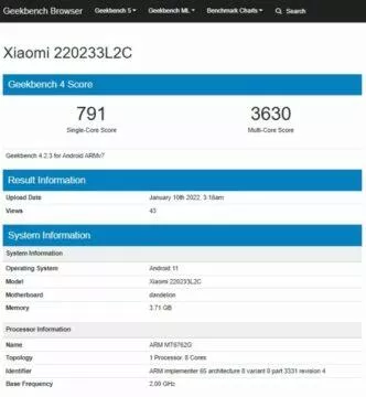 redmi 10a geekbench