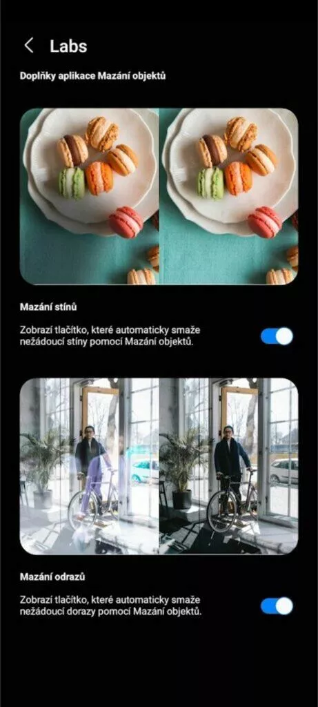 Samsung Galaxy Galerie editor mazání stínů odrazů mazání stínů mazání odrazů