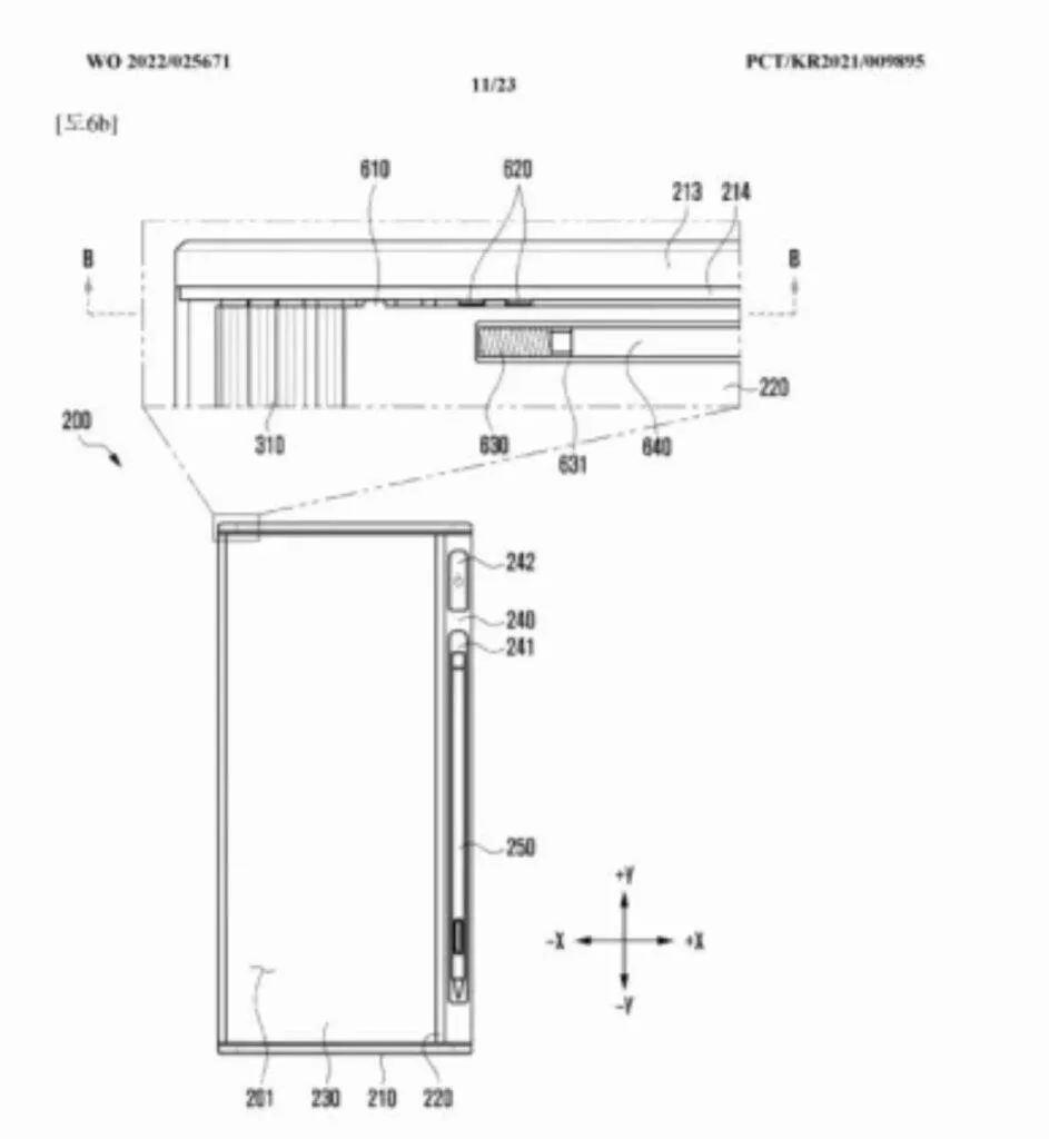 Samsung patent výsuvný ohebný mobil S Pen vrstvy