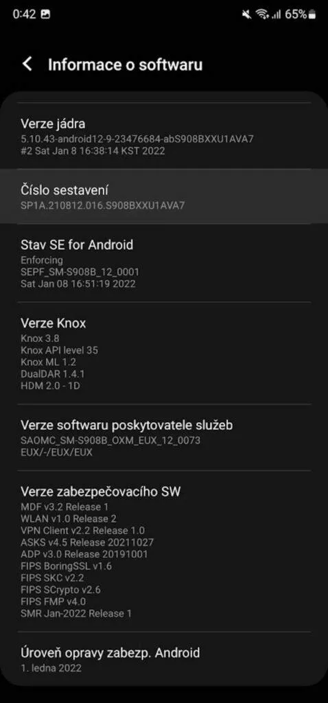 Vývojářské možnosti Číslo sestavení