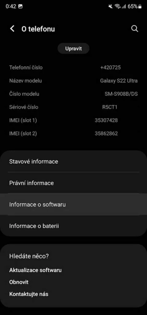 Vývojářské možnosti Informace o softwaru