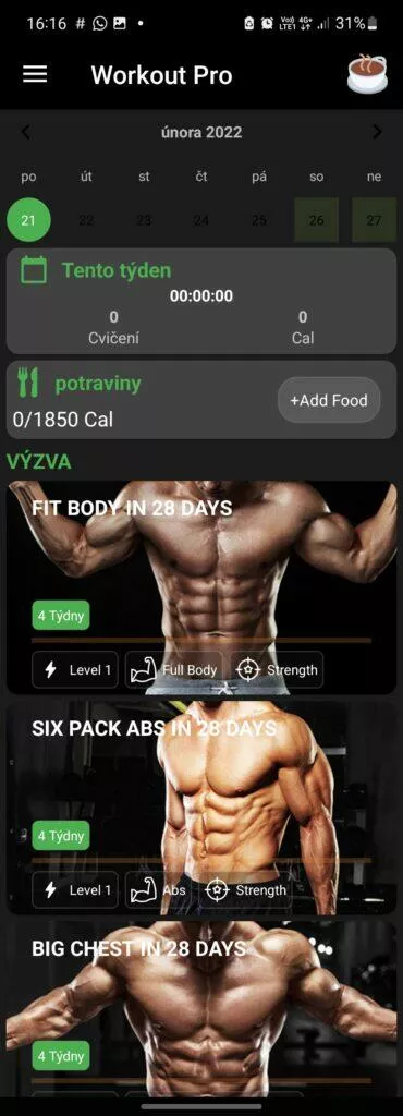 Workout Pro zdarma aplikace