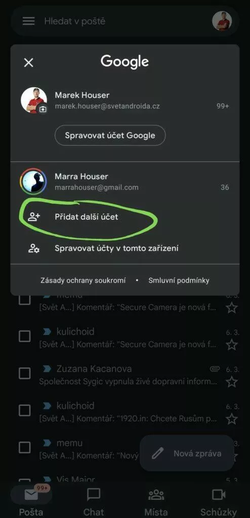 aplikace Gmail Seznam mail propojení 1 menu
