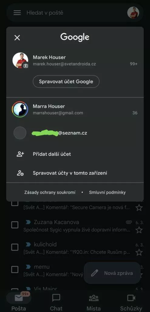 aplikace Gmail Seznam mail propojení 10 menu