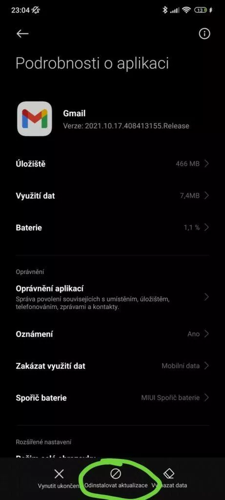 Gmail starý widget 2 odinstalovat aktualizace