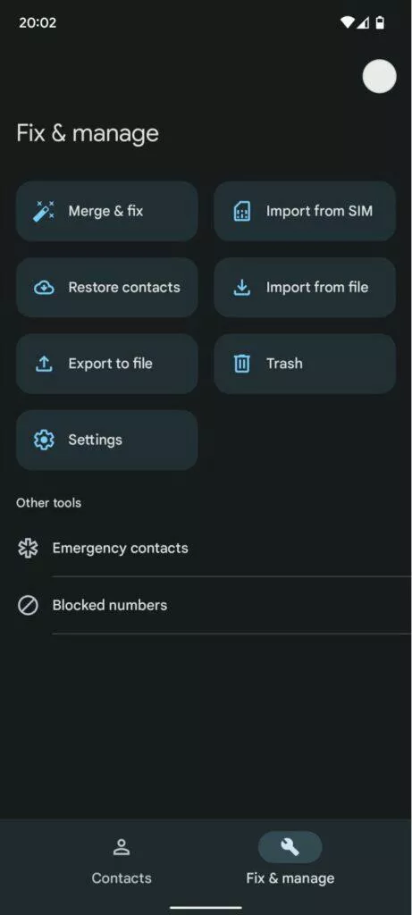 Kontakty Google nové spodní menu ukázka 3