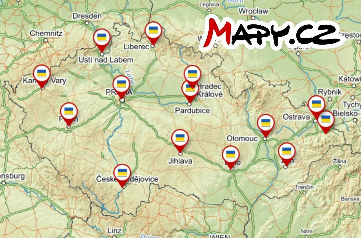 Mapy.cz Krajská asistenční centra pomoci Ukrajině