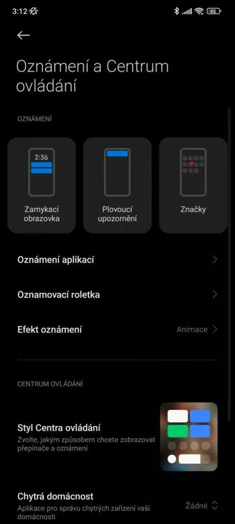 MIUI 13 oznámení a centrum ovládání