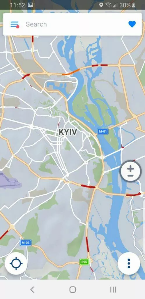 Sygic živé dopravní informace Ukrajina zapnuto