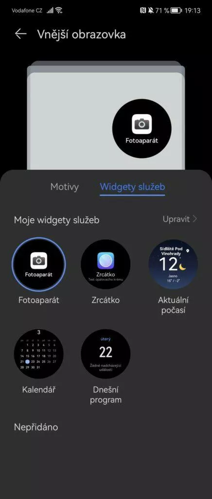 widgety vnější displej