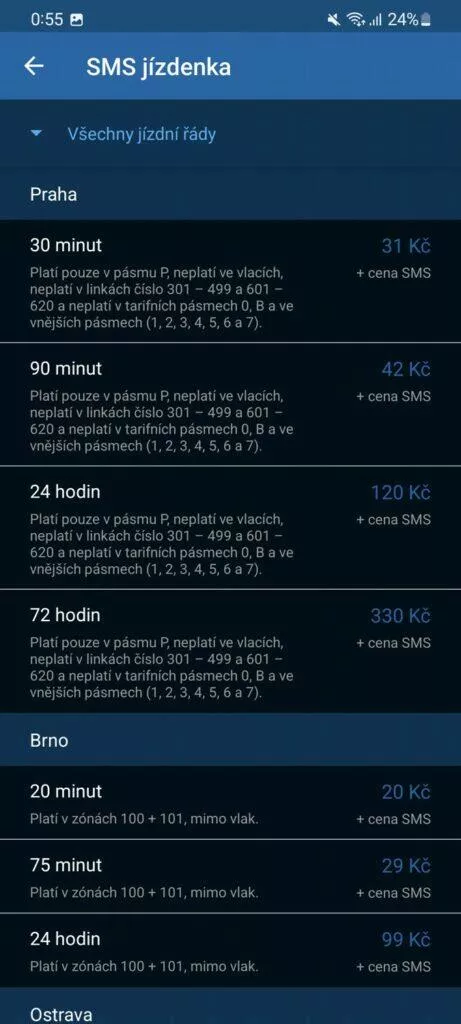 aplikace iDOS tipy funkce SMS jízdenka města