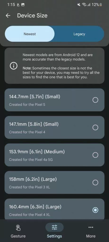 aplikace Tap, Tap ovládání mobilu poklepáním 9 nastavení velikosti