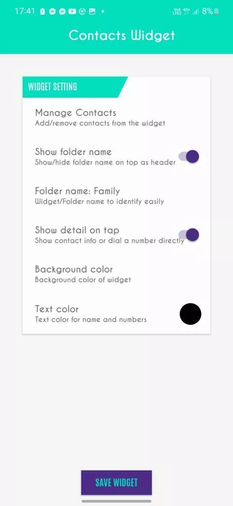 contacts widget zdarma aplikace
