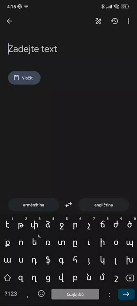 Gboard Překladač Google jazyk klávesnice znaky automaticky přepínání