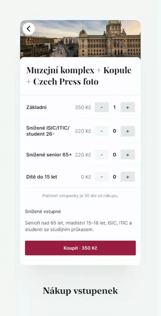 aplikace Národní muzeum v kapse vstupenky