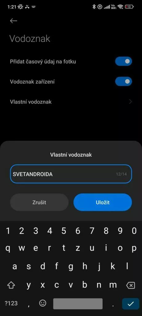 vodoznak Xiaomi MIUI 6 zapnutý vlastní