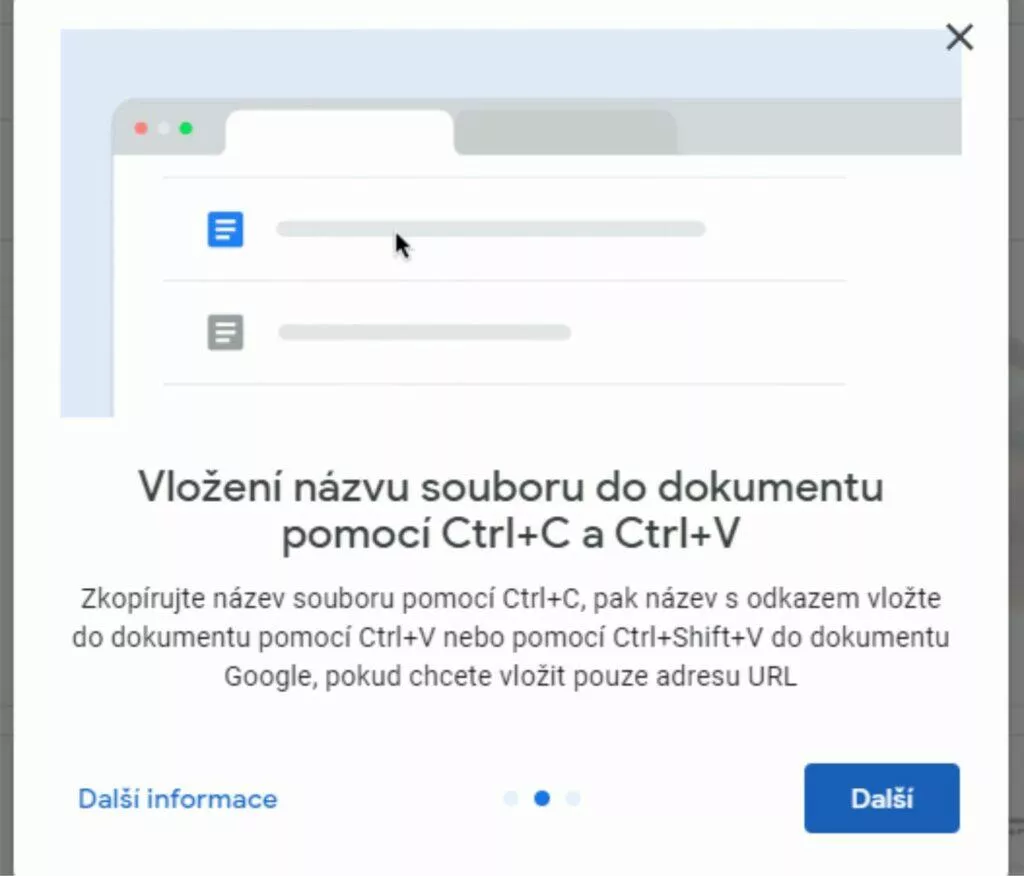 Google Disk Chrome klávesové zkratky C X V název odkaz