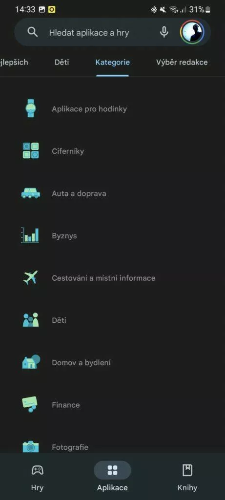 mobilni Obchod Google Play novy vzhled redesign 4 kategorie