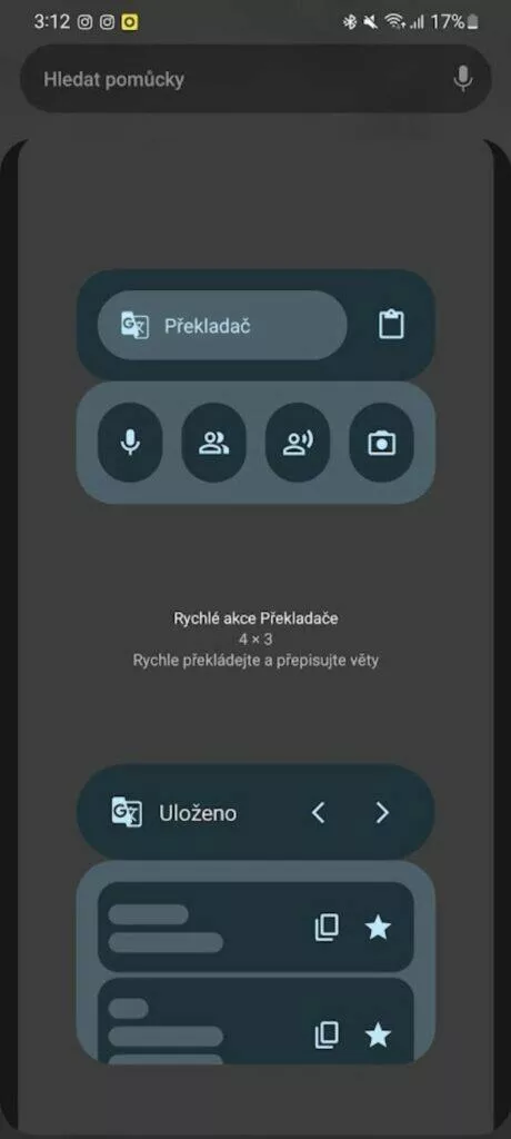 Překladač Google Material You widget nabídka
