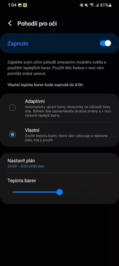 Samsung Pohodlí pro oči modré světlo filtr nastavení