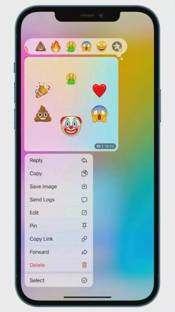 Telegram Premium ukázka emoji beta iOS 2 menu