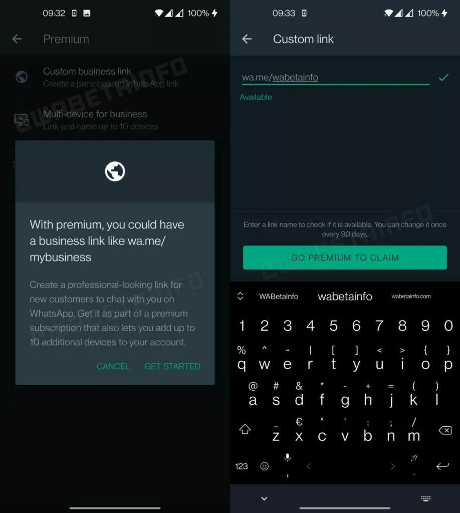 WhatsApp Premium Business ukázka