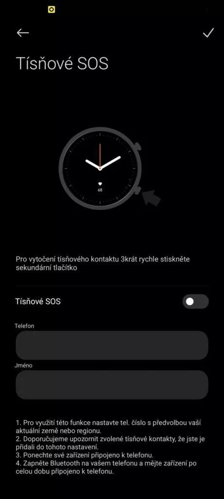 Xiaomi Wear Mi Fitness aplikace 19 tísňové volání