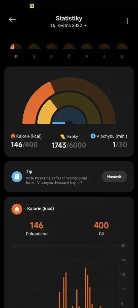 Xiaomi Wear Mi Fitness aplikace 8 statistiky